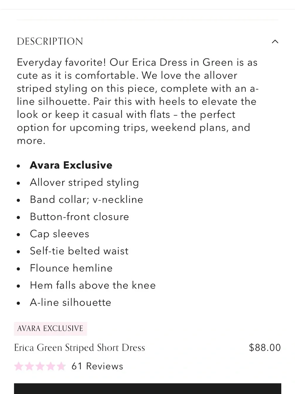 NWT Avara Erica Green Striped Button Front Belted Dress Size Medium - Picture 6 of 10